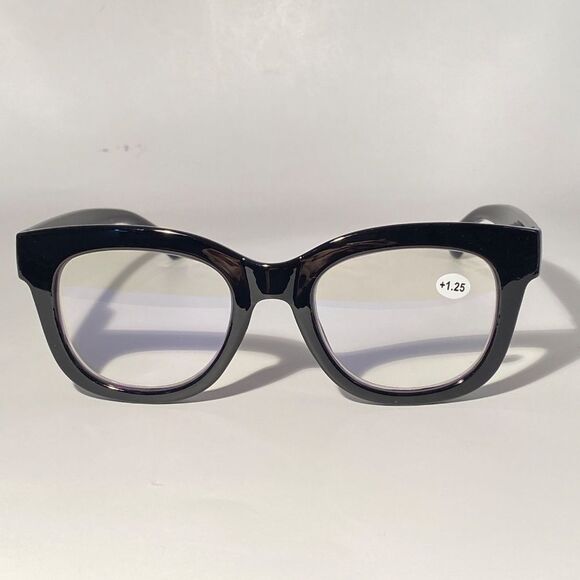 1560 Mona Reading Glasses 1.25 Black Readers Rounded Square Frame NWT - Picture 3 of 10
